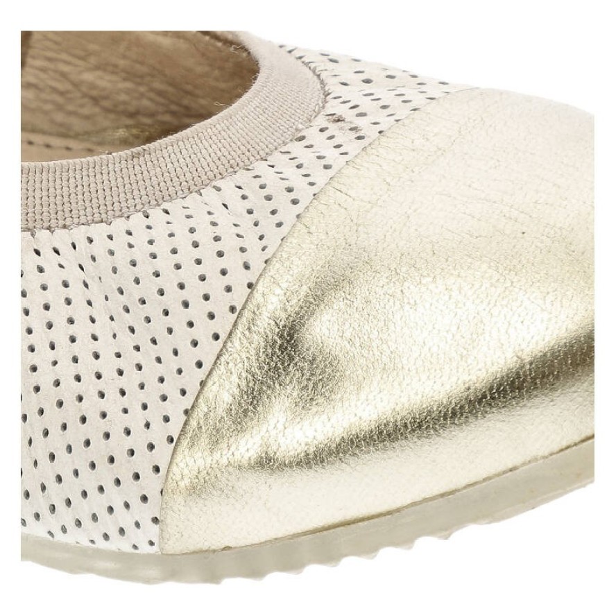 Baleriny damskie Libero, skóra naturalna ze złotym noskiem i płaska podeszwą, biało-złote, 5095