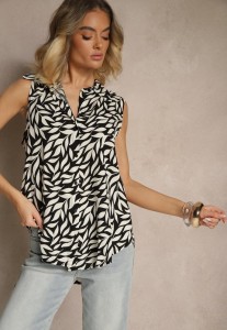 Czarna Koszula z Bawełny z Motywem Liści Raveldi