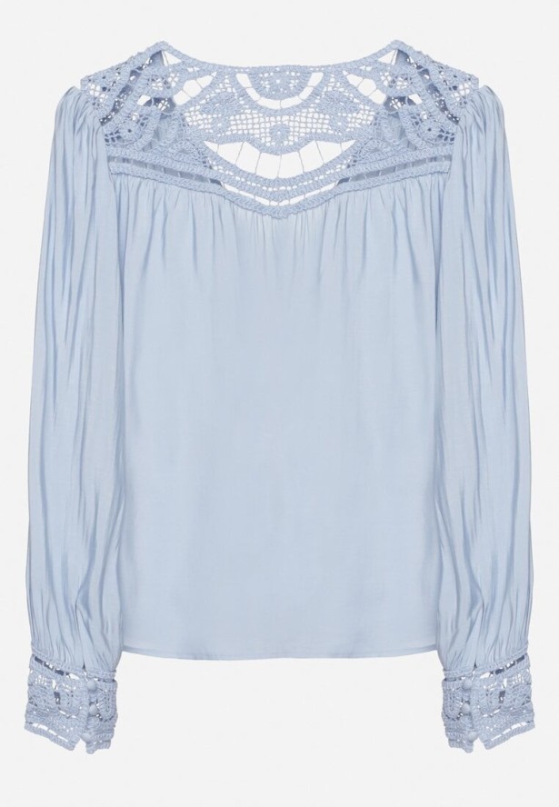 Jasnoniebieska Koszula z Ażurowymi Wstawkami Nanlira