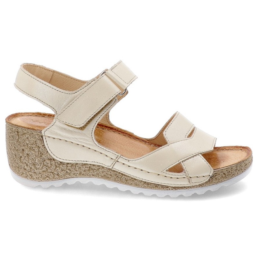 Sandały damskie Wasak, na koturnie ze skóry naturalnej z odkrytą piętą wygodne, waniliowe, 757