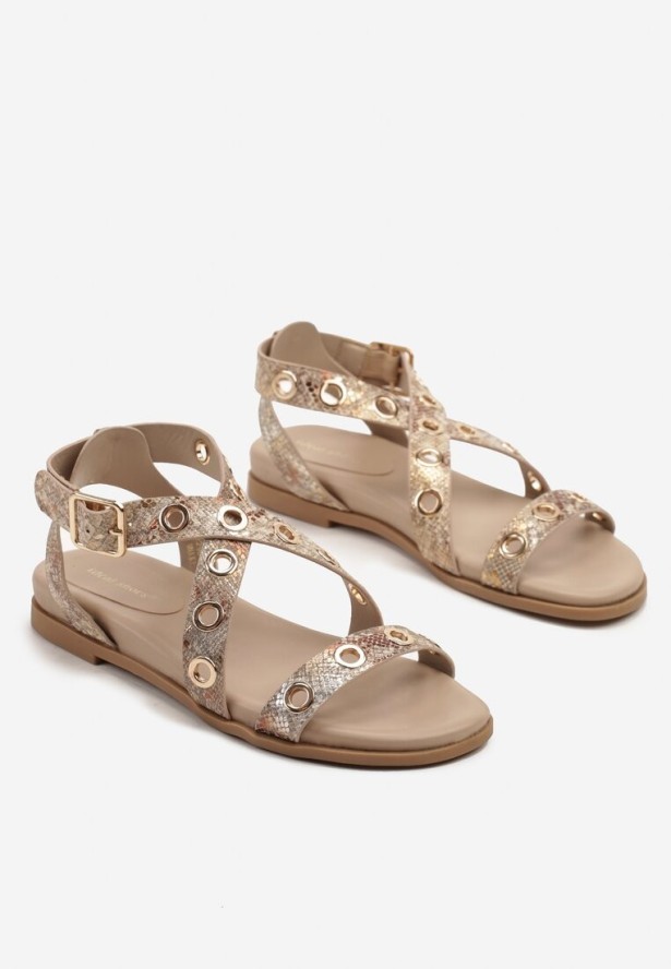 Złote Wężowe Sandały Ozdobione Metalicznymi Aplikacjami Orravena