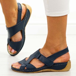 Granatowe skórzane Polskie sandały damskie Gregors 1143