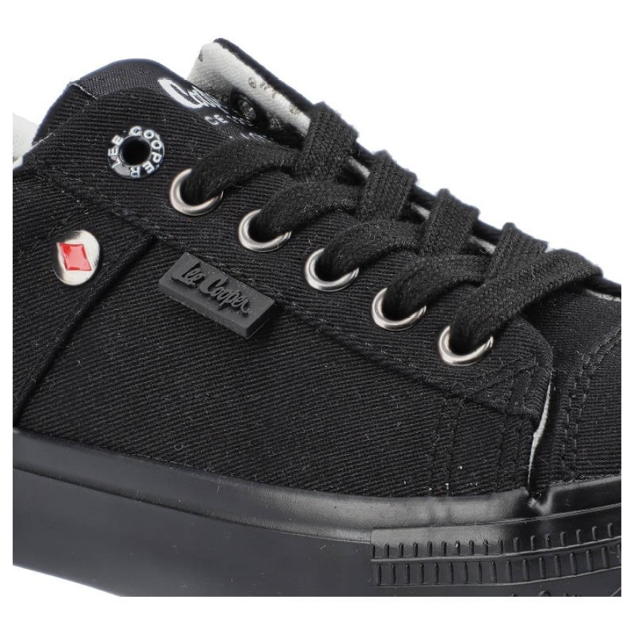 Trampki damskie Lee Cooper, sznurowany fason cholewka tekstylna niska cholewka przed kostkę gładka minimalistyczna forma gruba płaska podeszwa lekka