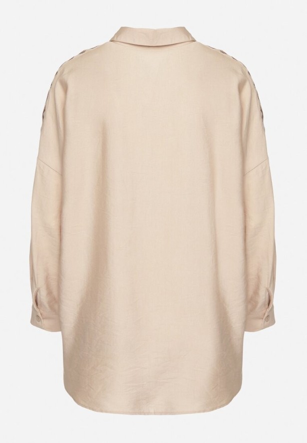 Beżowa Koszula Ozdobiona Haftem Ulosandria