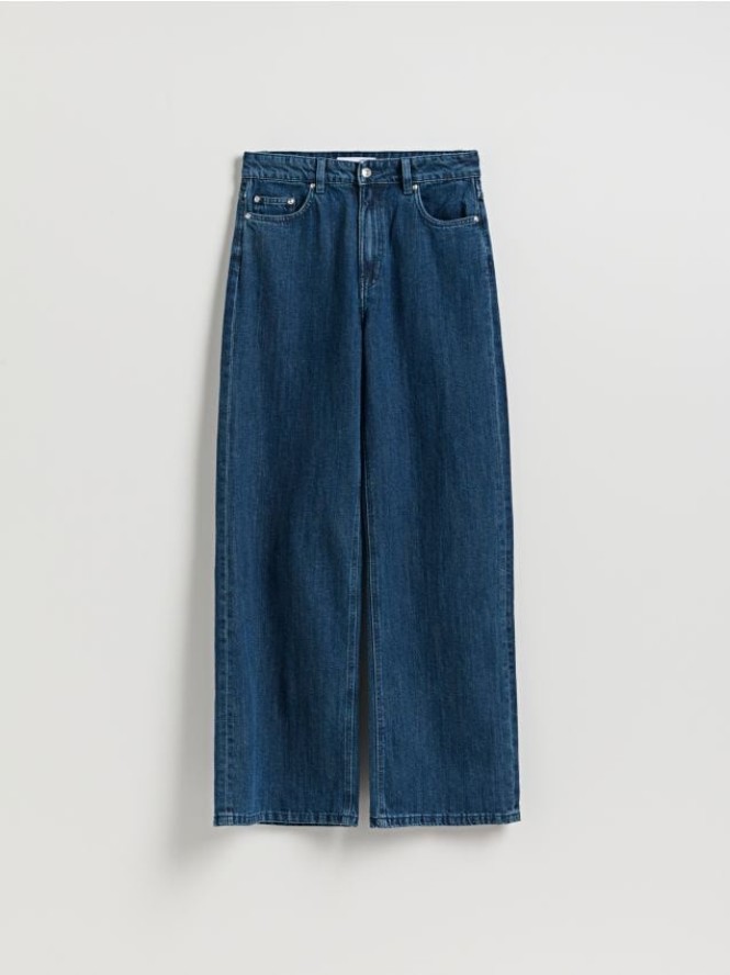 Jeansy wide leg z dodatkiem lnu - granatowy
