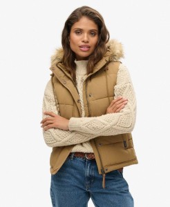 Damska kurtka puchowa bez rękawów z faux futra Superdry Everest