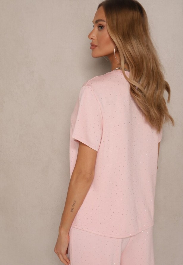 Różowy T-shirt z Wiskozą i Cyrkoniami Erritia