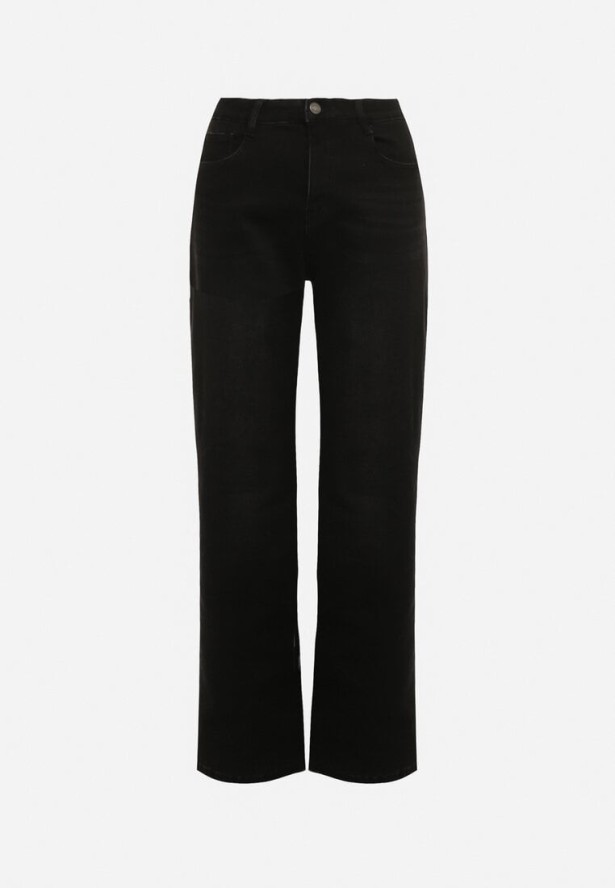 Czarne Jeansy z Szeroką Nogawką i Wysokim Stanem Ocieplane Polarem Mevellania