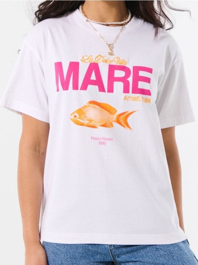 Bawełniana koszulka z nadrukiem wakacyjnym Mare - biały