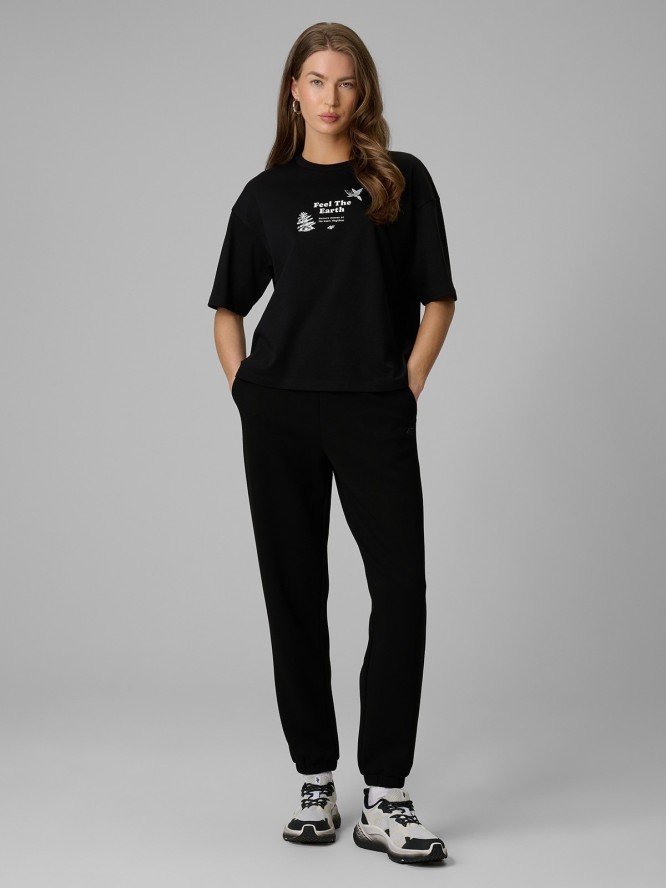 4F T-shirt regular z nadrukiem damski - czarny M