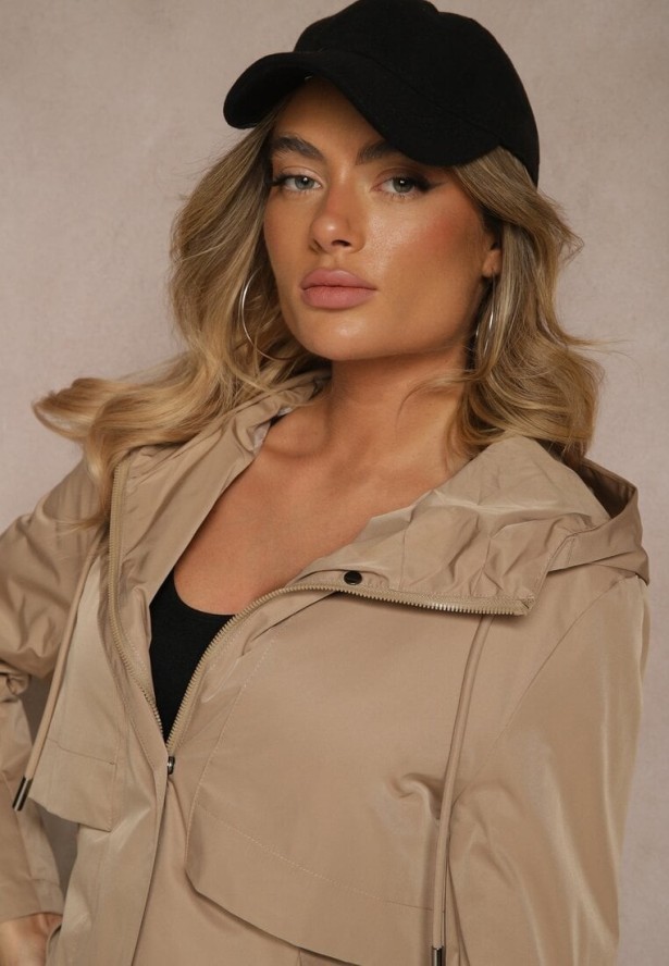 Jasnobrązowy Płaszcz Kurtka Wiatrówka z Kapturem Arivina