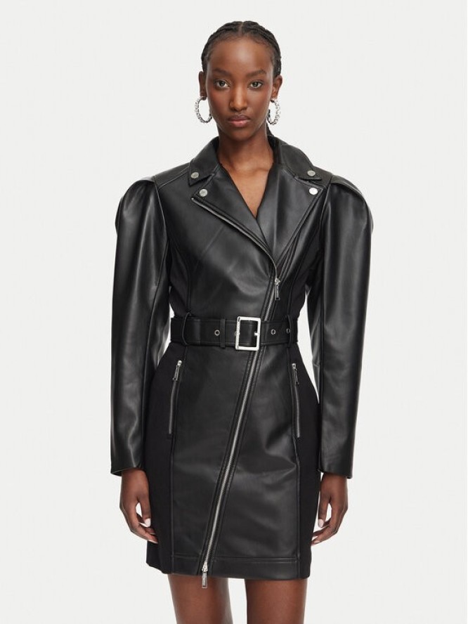 KARL LAGERFELD Sukienka z imitacji skóry B3W13001 Czarny Regular Fit