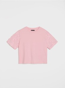 Bawełniana bluzka z haftem - różowy