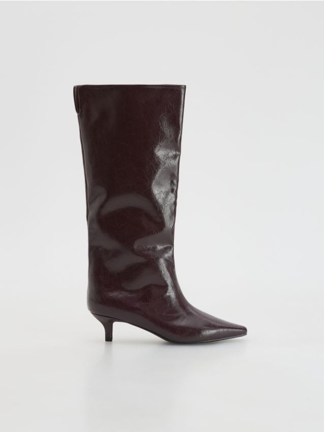 Kozaki na obcasie kitten - bordowy