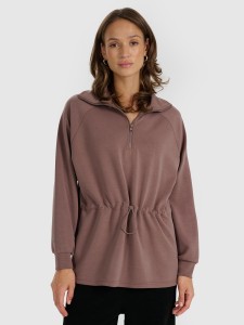 4F Bluza dresowa nierozpinana z modalem damska - brązowa XS