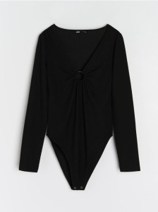 Body z dekoracyjnym dekoltem - czarny