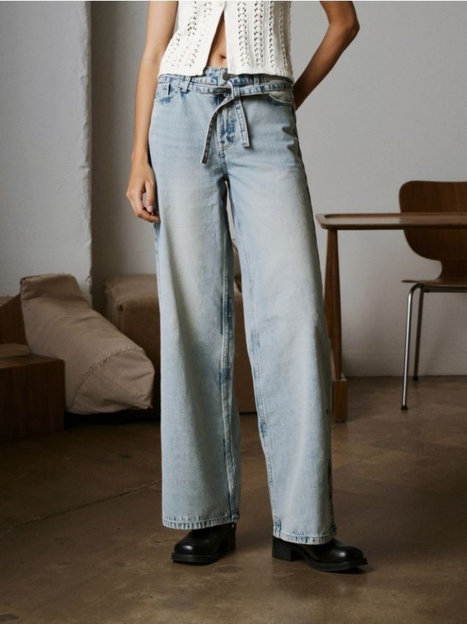 Jeansy wide leg - turkusowy