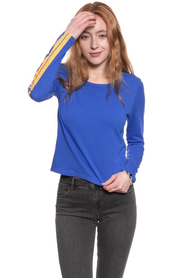 DAMSKI LONGSLEEVE WRANGLER B&Y LS CROP TEE NAUTICAL BLUE W722CF9V2 112130925