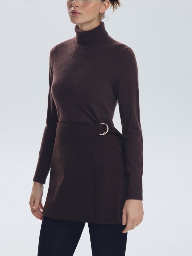 Sztruksowa spódnica z zakładką - ciemnobrązowy