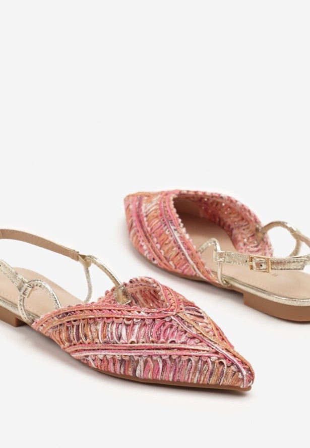 Różowo-Pomarańczowe Sandały Typu Slingback z Metaliczną Nicią i Plecioną Cholewką Nilavalia