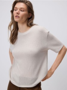 T-shirt z wiskozą - beżowy