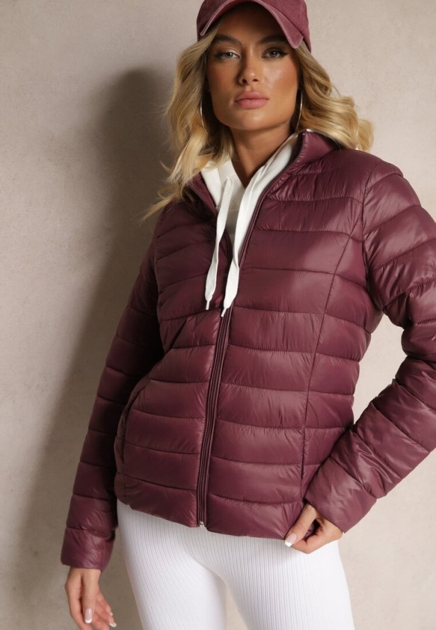 Bordowa Casualowa Kurtka Ozdobiona Pikowaniem Nelionea