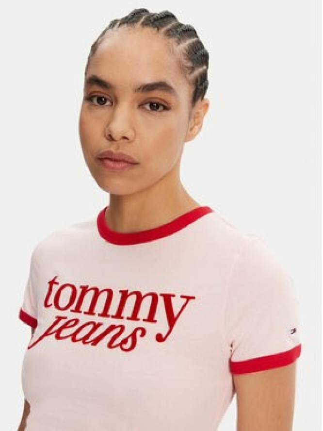 Tommy Jeans T-Shirt Script Ringer DW0DW20631 Różowy Slim Fit