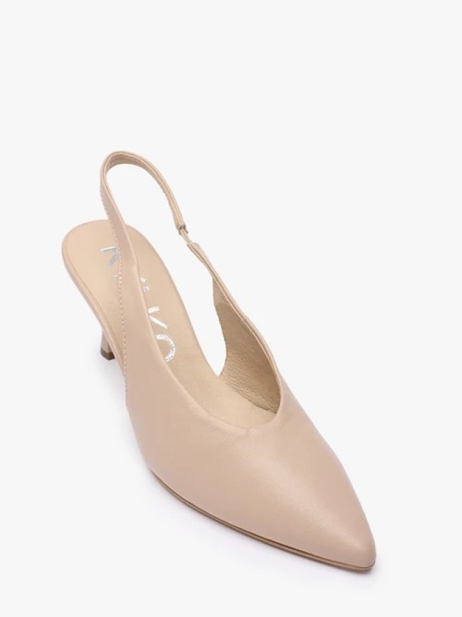 Beżowe czółenka slingback bez pięty ze skóry licowej