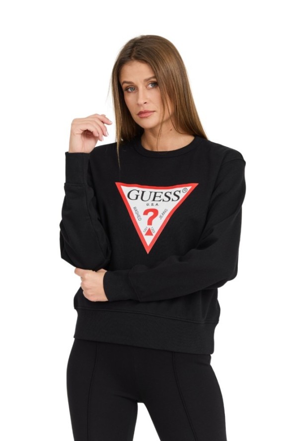 GUESS Czarna damska bluza z dużym logo Original Fleece, Rozmiar M