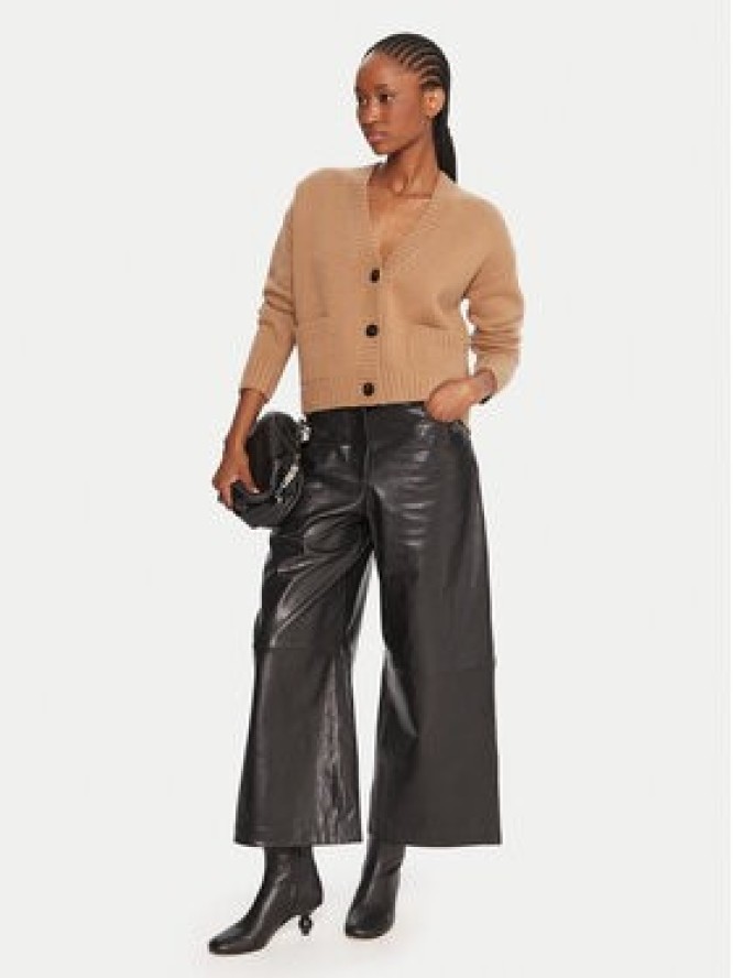 Weekend Max Mara Spodnie skórzane Blanc 2525436012 Czarny Wide Leg