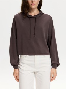 Krótka bluza z wiskozą - brązowy