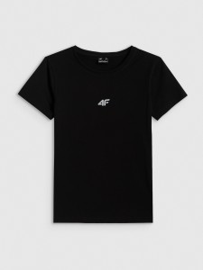 4F T-shirt slim gładki damski - czarny XXL