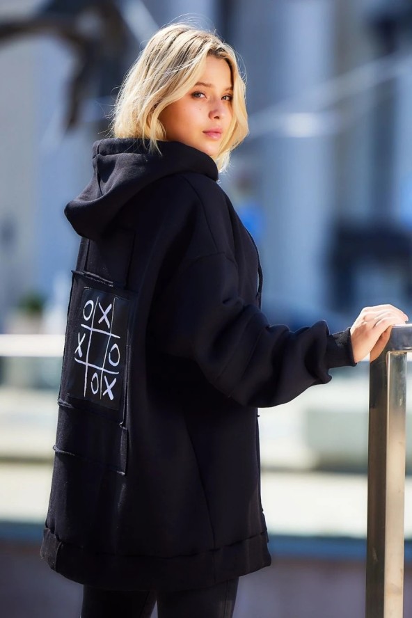 Bluza damska oversize z kapturem bawełna premium czarna