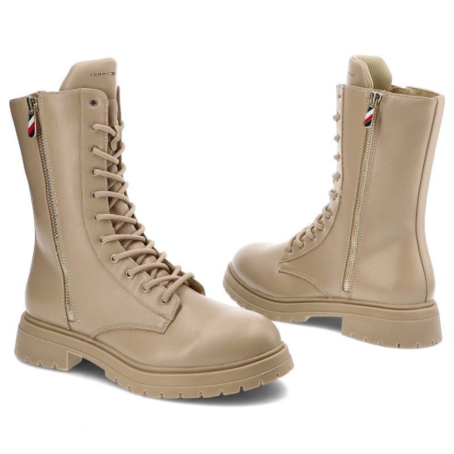 Beżowe Botki Tommy Hilfiger Modne Buty Damskie