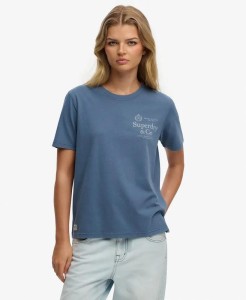 superdry Luxe Casual Relaxed T-Shirt z bawełny organicznej, Vintage Indigo