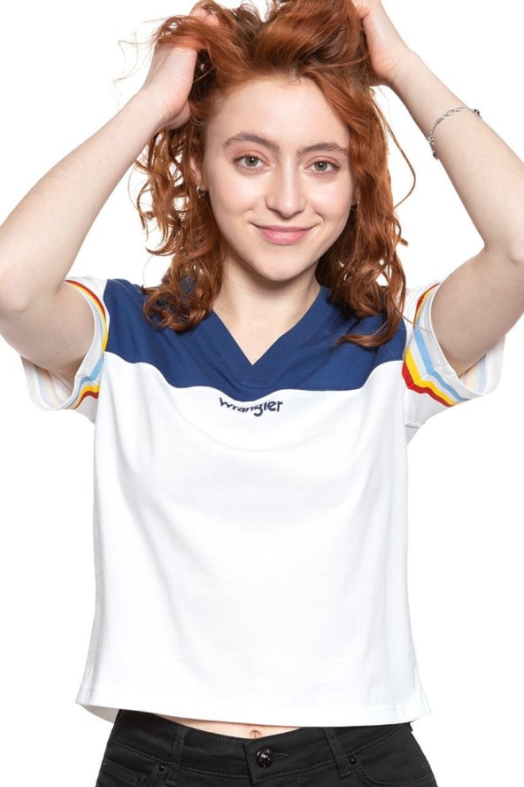 WRANGLER T SHIRT DAMSKI CUT N SEW V TEE OFF WHITE W7P0GH737 112132020