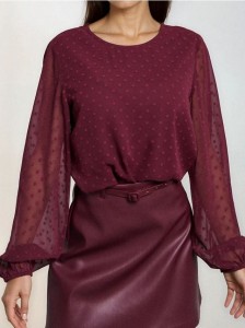 Bluzka z transparentnymi rękawami - bordowy