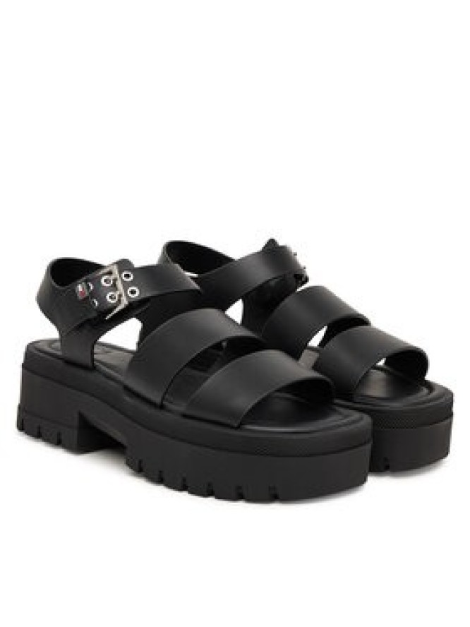 Tommy Jeans Sandały Tjw Straps Leather Max Sandal EN0EN02944 Czarny