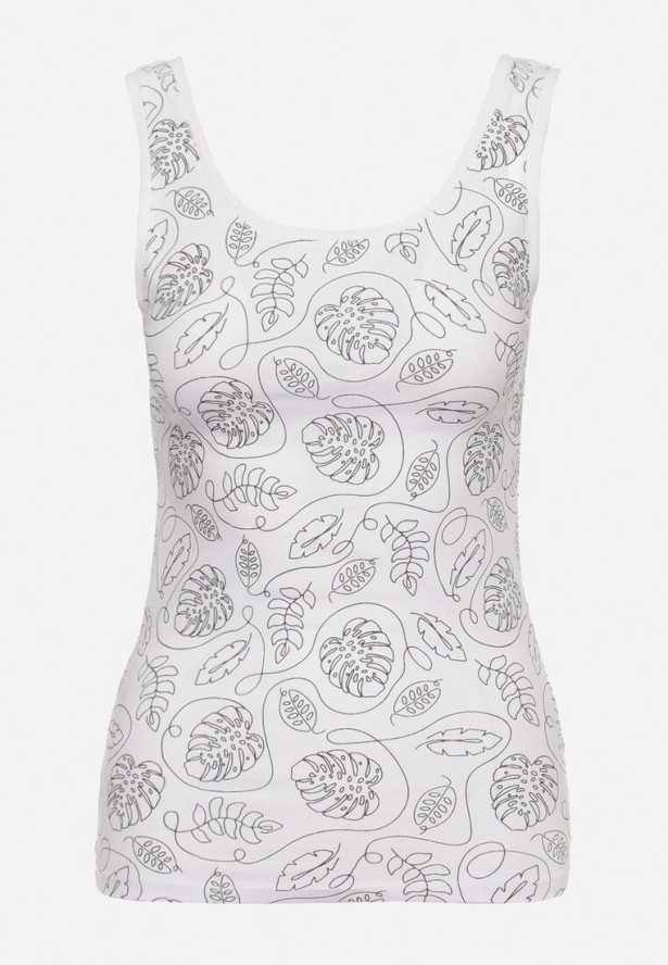 Biały Elastyczny Top Bawełniany we Florystyczny Wzór Danilera