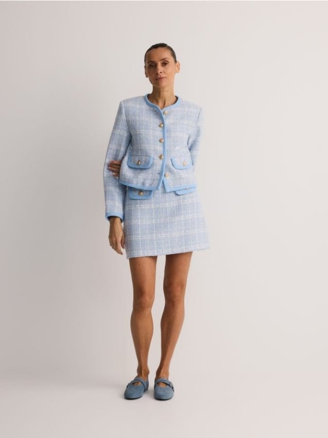 Tweedowa spódnica mini - jasnoniebieski