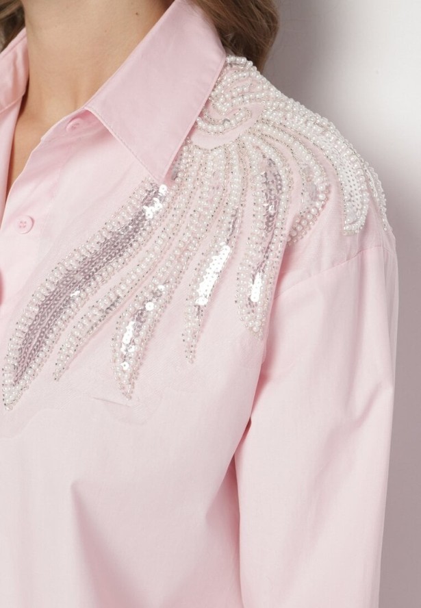 Różowa Koszula z Bawełny Ozdobiona Cekinami Nalaniriel