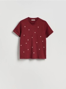 T-shirt regular z drobnym haftem - bordowy
