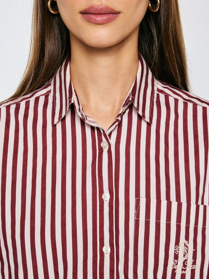 Koszula damska luźna w paski bordowo-kremowe Tina 604