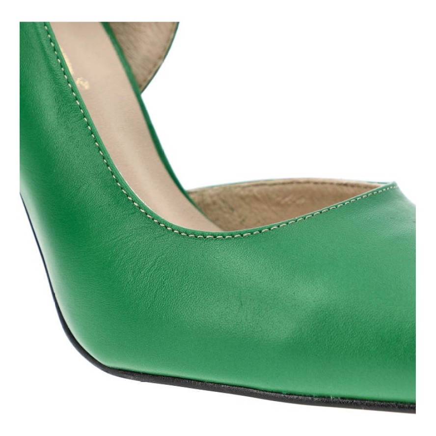 Zielone Szpilki Karino Eleganckie Skórzane Buty