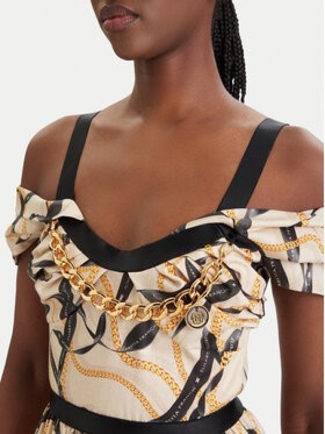 Elisabetta Franchi Sukienka koktajlowa AB-910-61E2-V590 Beżowy Regular Fit