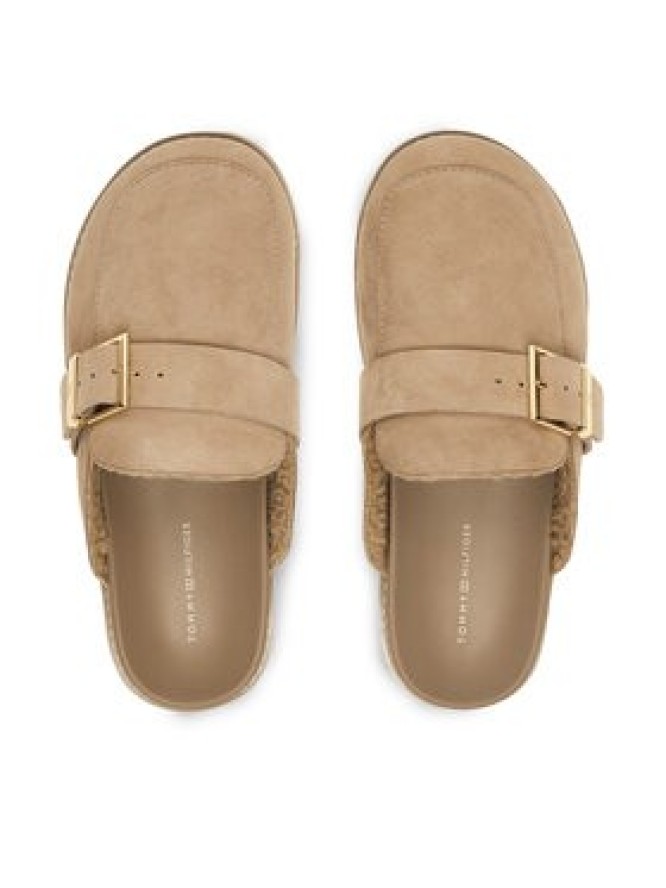Tommy Hilfiger Klapki Th Buckle Fur Suede Mule FW0FW09083 Beżowy