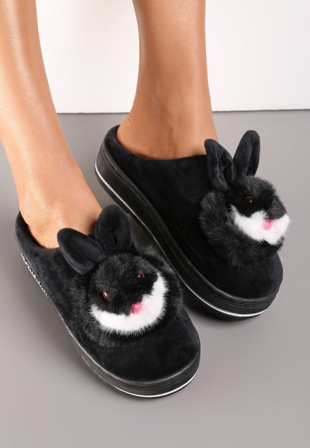 Czarne Kapcie na Grubej Podeszwie Pisces