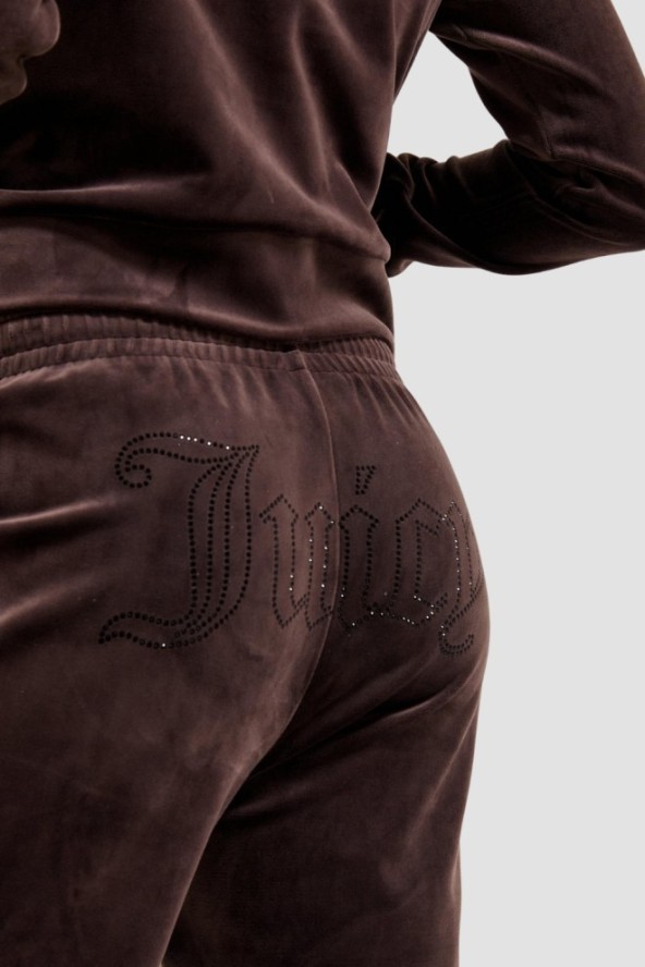 JUICY COUTURE Czekoladowe spodnie dresowe damskie z cyrkoniami Tina, Rozmiar XS