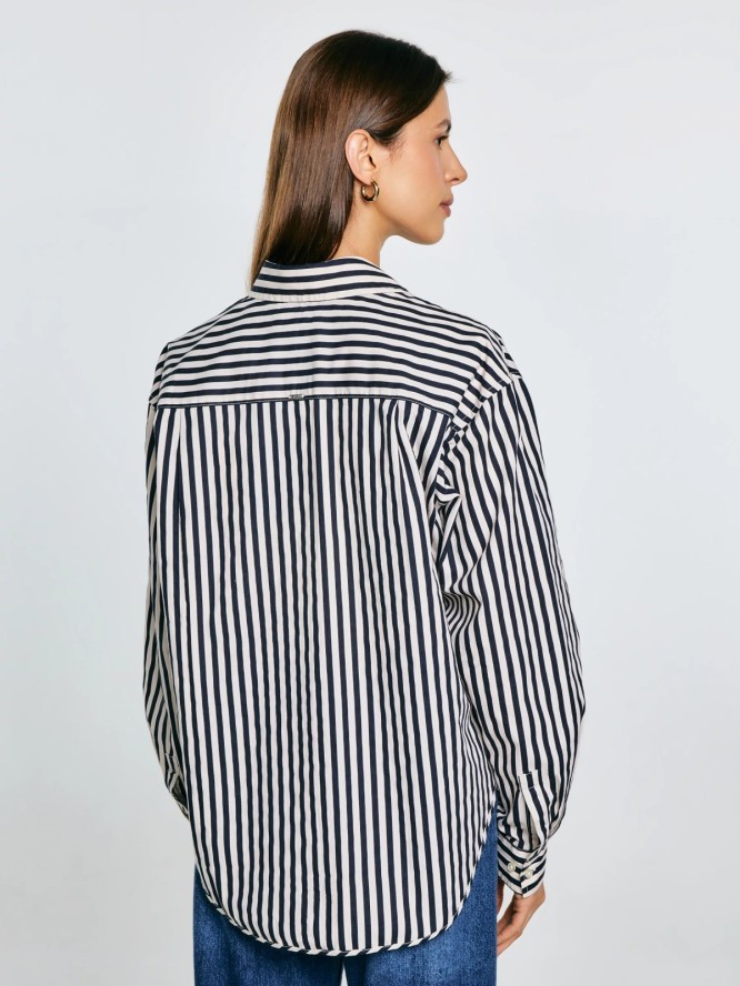 Koszula damska luźna w paski granatowo-kremowe Tina 403