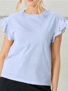 Bawełniana bluzka z falbankami - niebieski